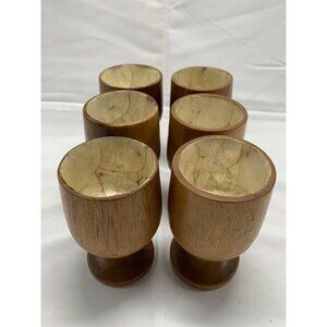 Shell Pearl Inlay Vtg Wood Cups Capiz Entertain Kitchen Barware MCM HOBO